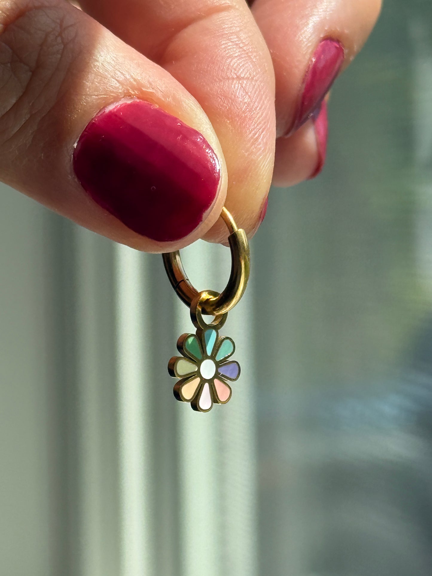 Gold Colorful Flower Charm Hoops