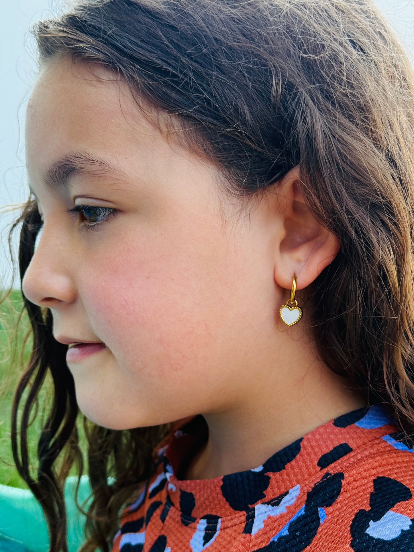 Gold and White opal charm hoop earrings