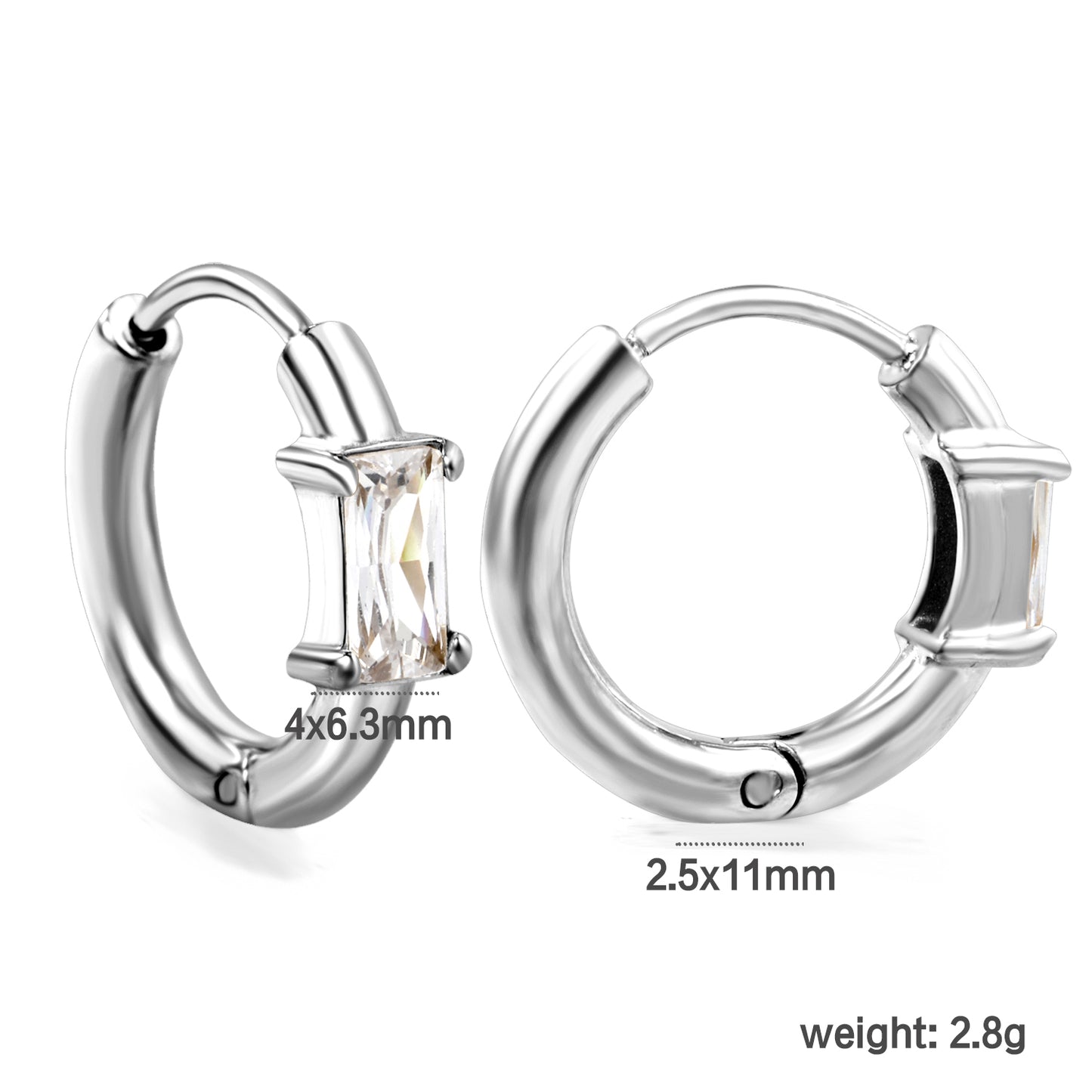 Silver Baguette Crystal Hoops