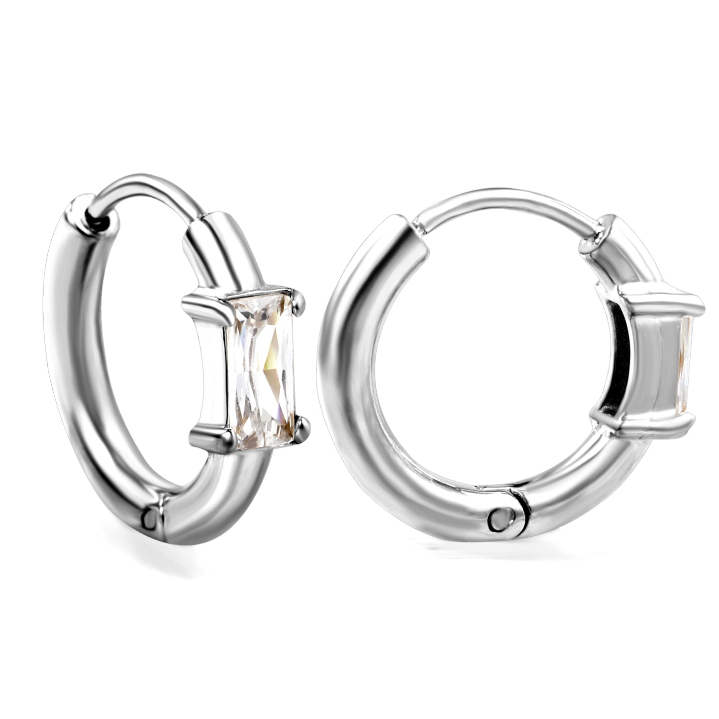 Silver Baguette Crystal Hoops