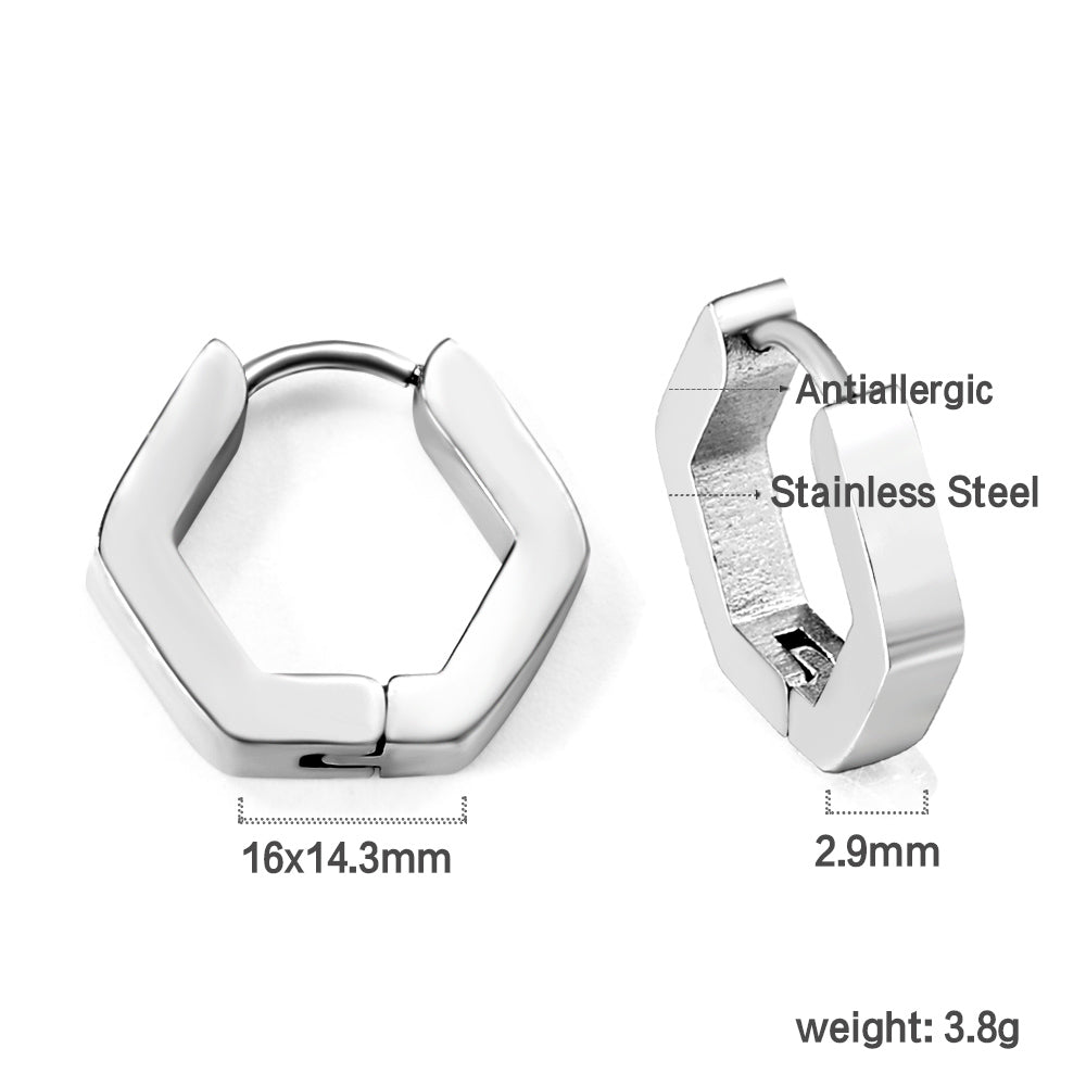 Silver Hexagon Hoops