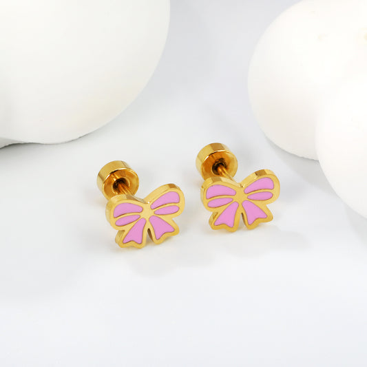Pink and Gold Bow Studs