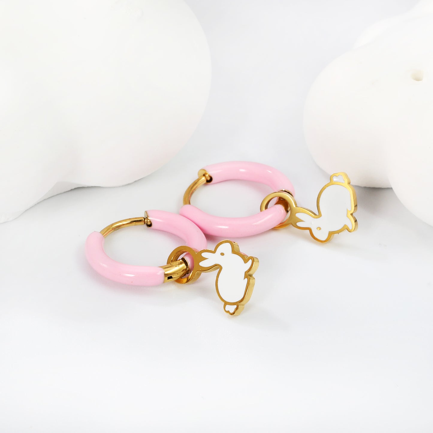 White Bunny Charm Hoops