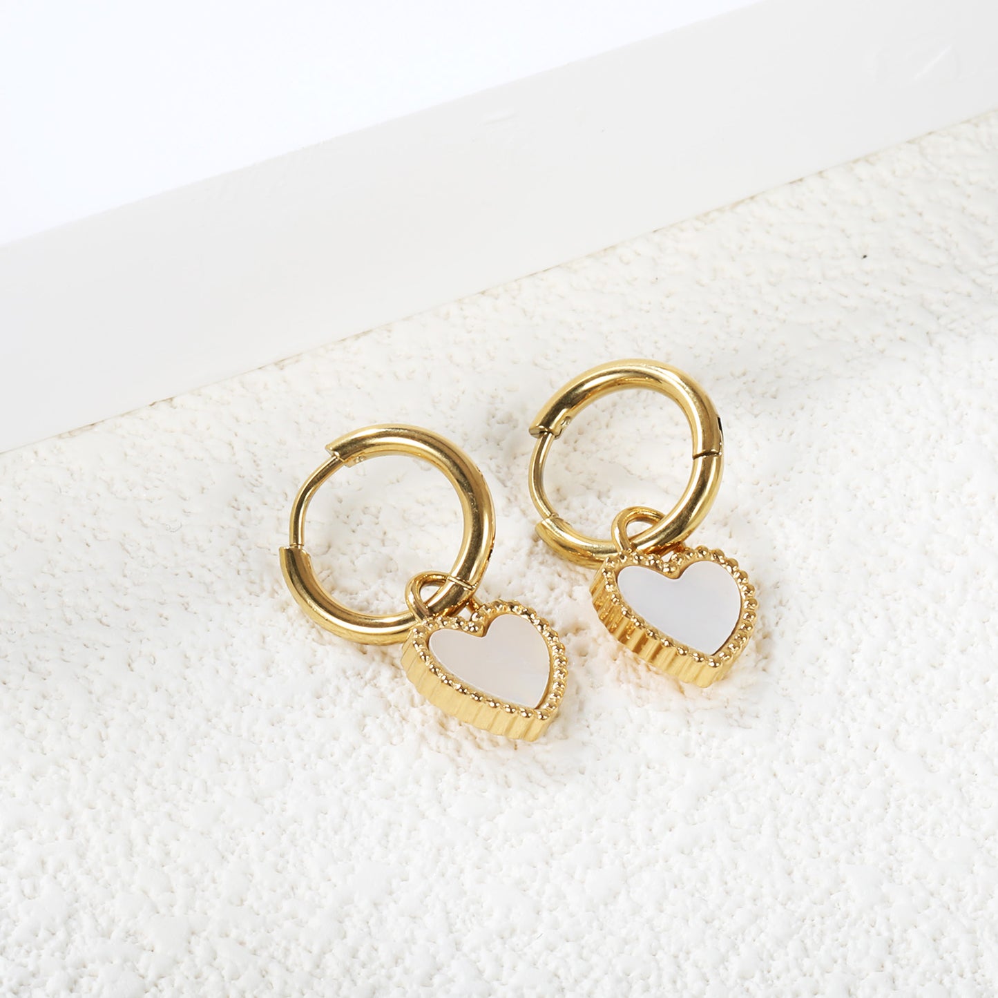 Gold and White opal charm hoop earrings