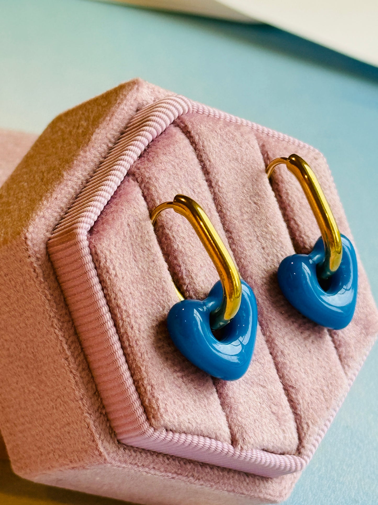 Blue Heart Oblong Hoops