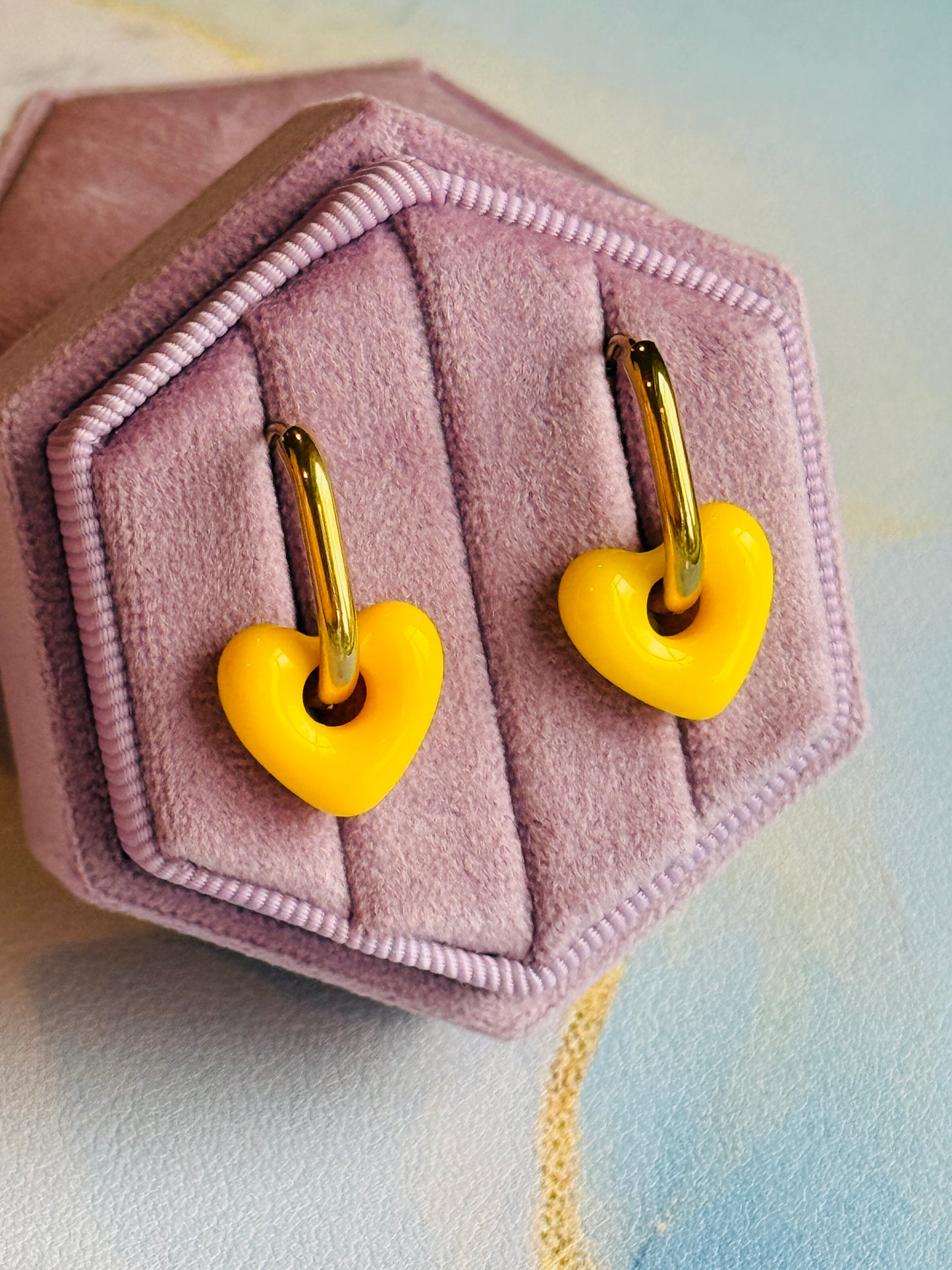 Yellow Heart Oblong Hoops