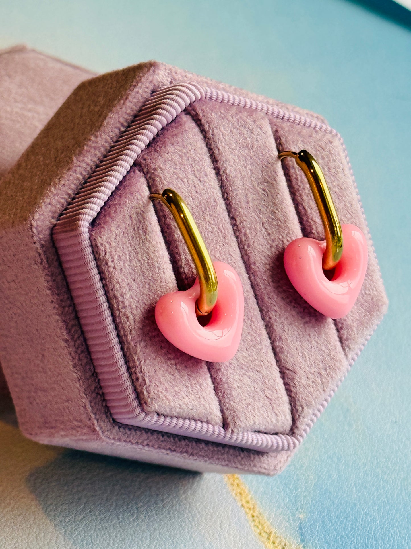 Pink Heart Oblong Hoops