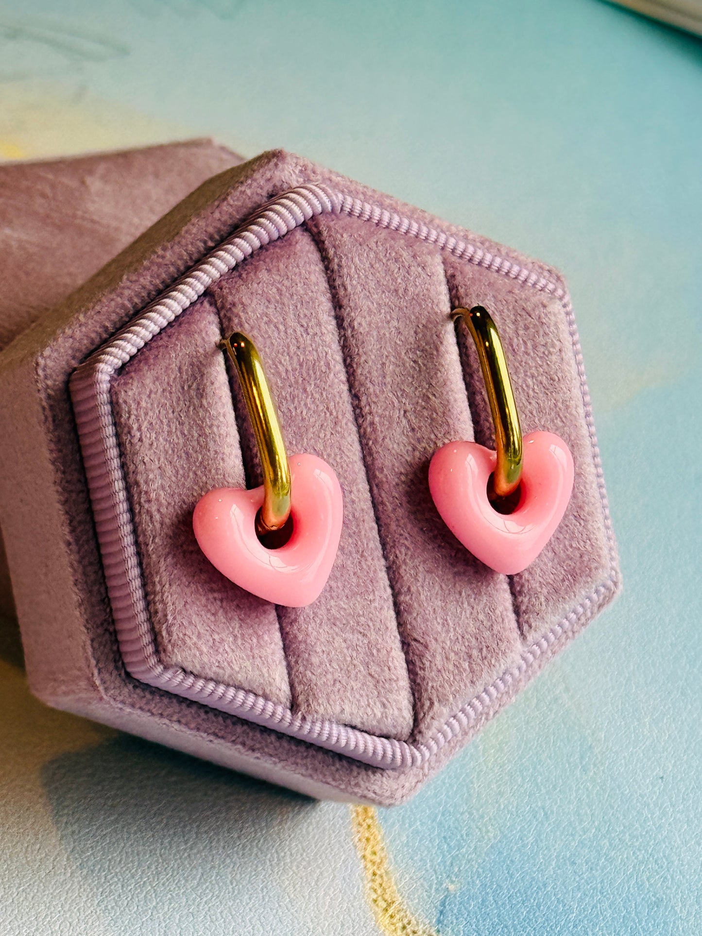 Pink Heart Oblong Hoops