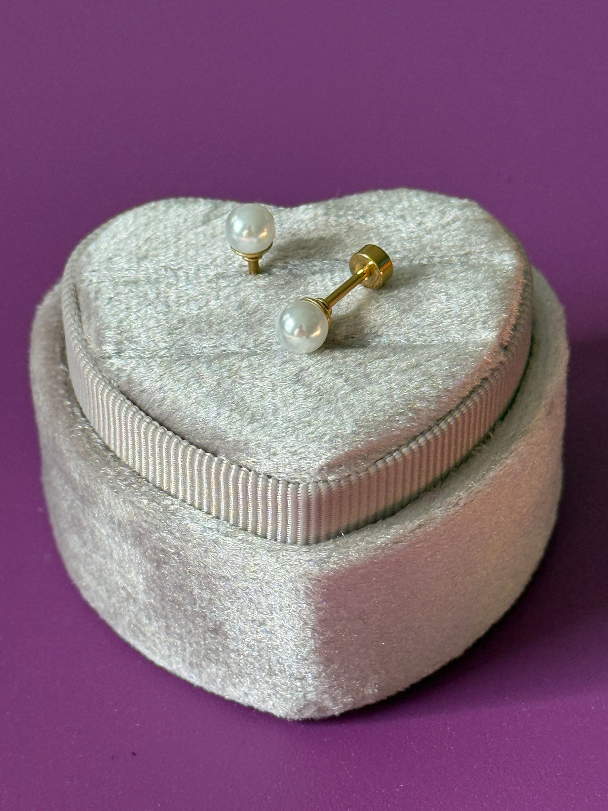 Faux pearls Screwback studs Shown on velvet jewelry box