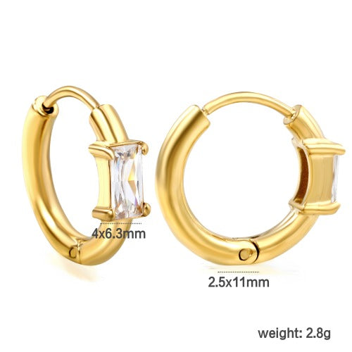 Gold Baguette Crystal Hoops
