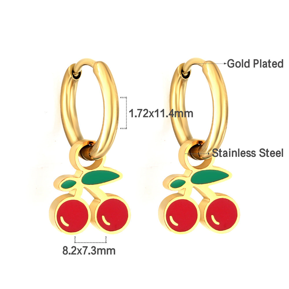 Cherries Charm Tiny Huggie Hoops
