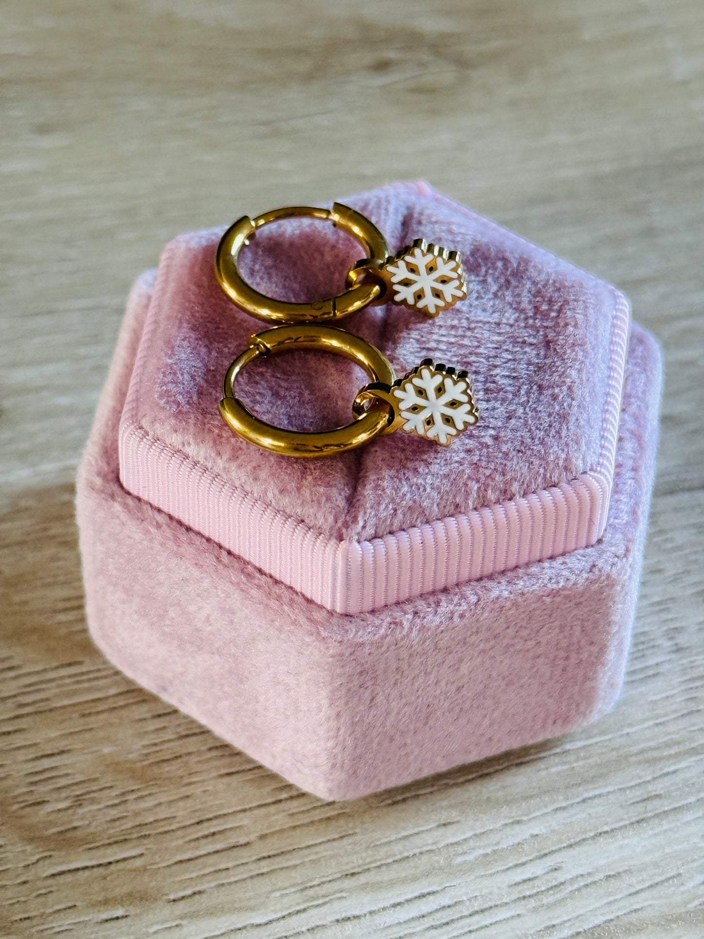 White Snowflake Charm Hoops