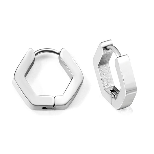 Silver Hexagon Hoops