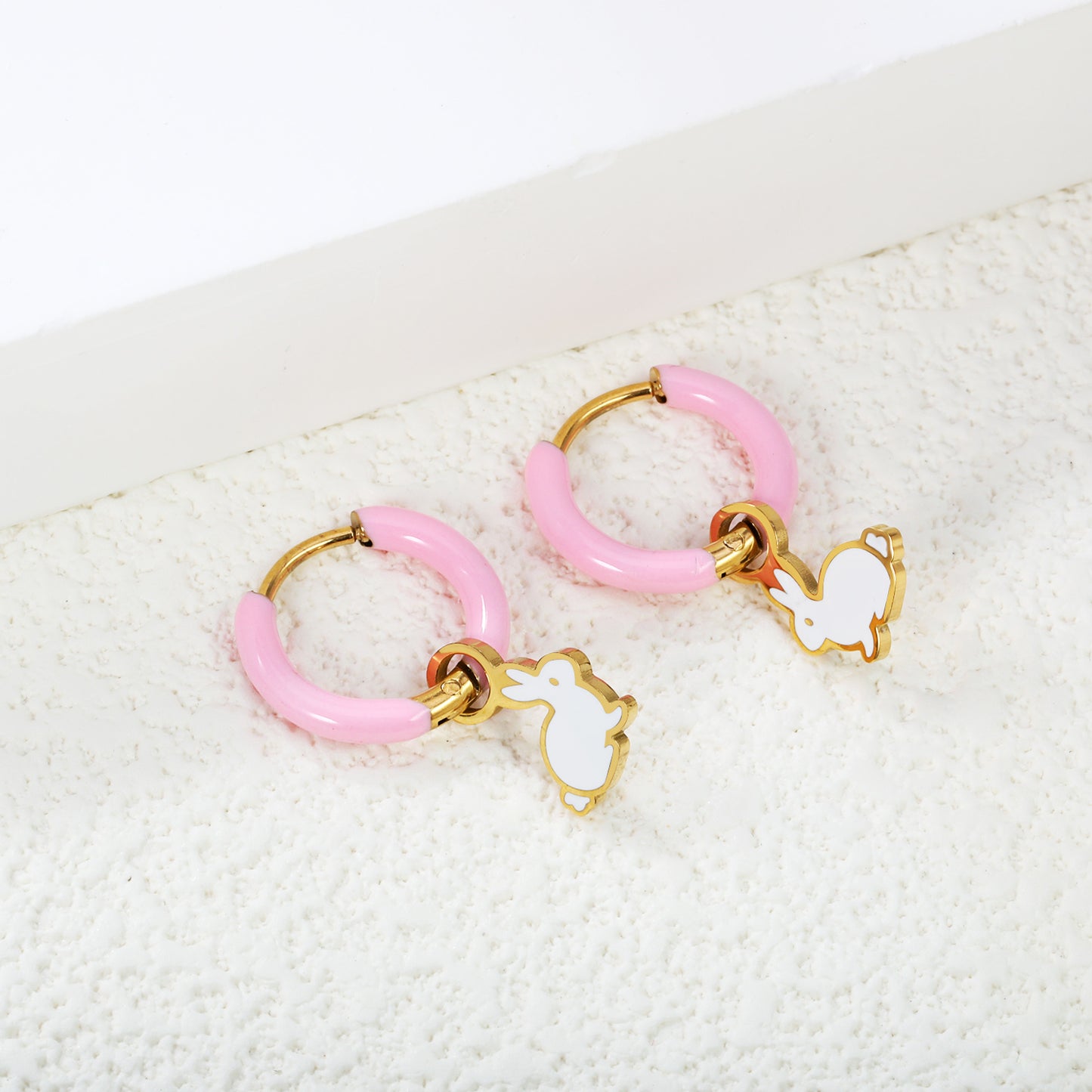 White bunny charm hoops