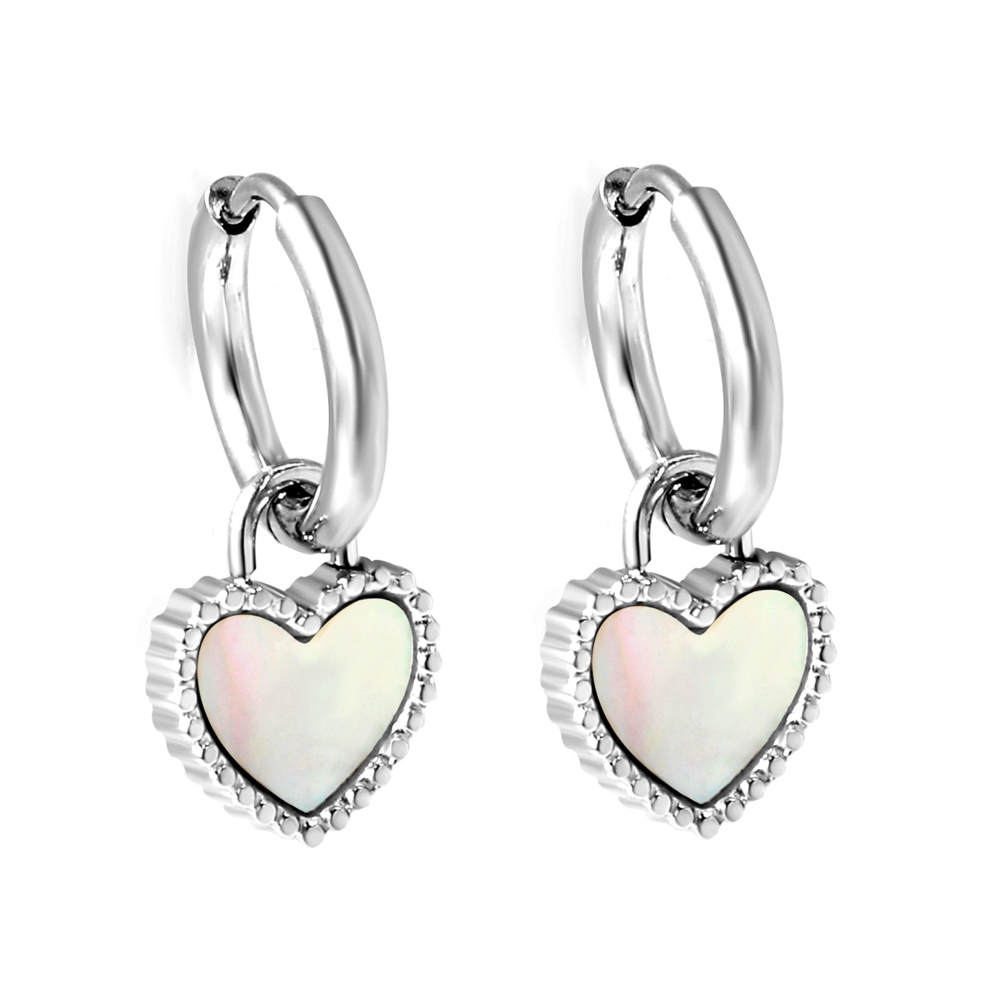 Silver and White Opal Charm Hoops