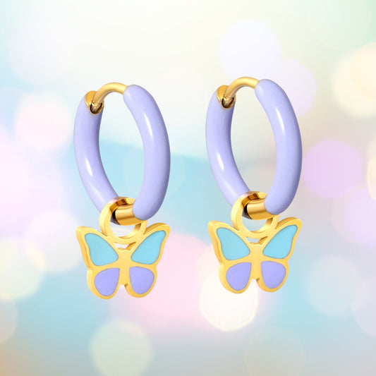 Spring butterfly charm hoops