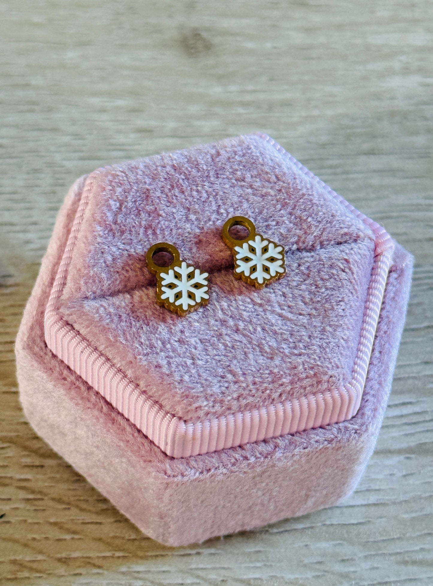 White Snowflake Charm Hoops