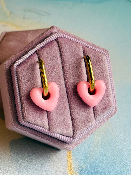 Pink Heart Oblong Hoops