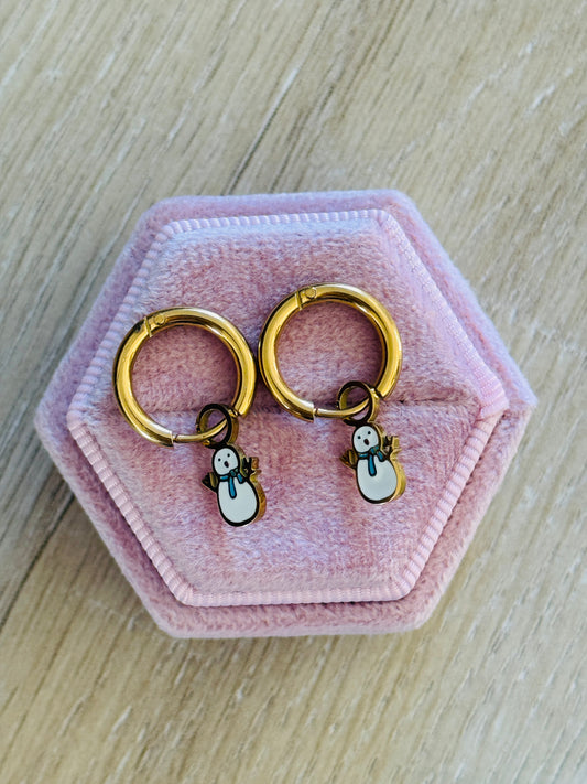 Snowman Charm Hoops