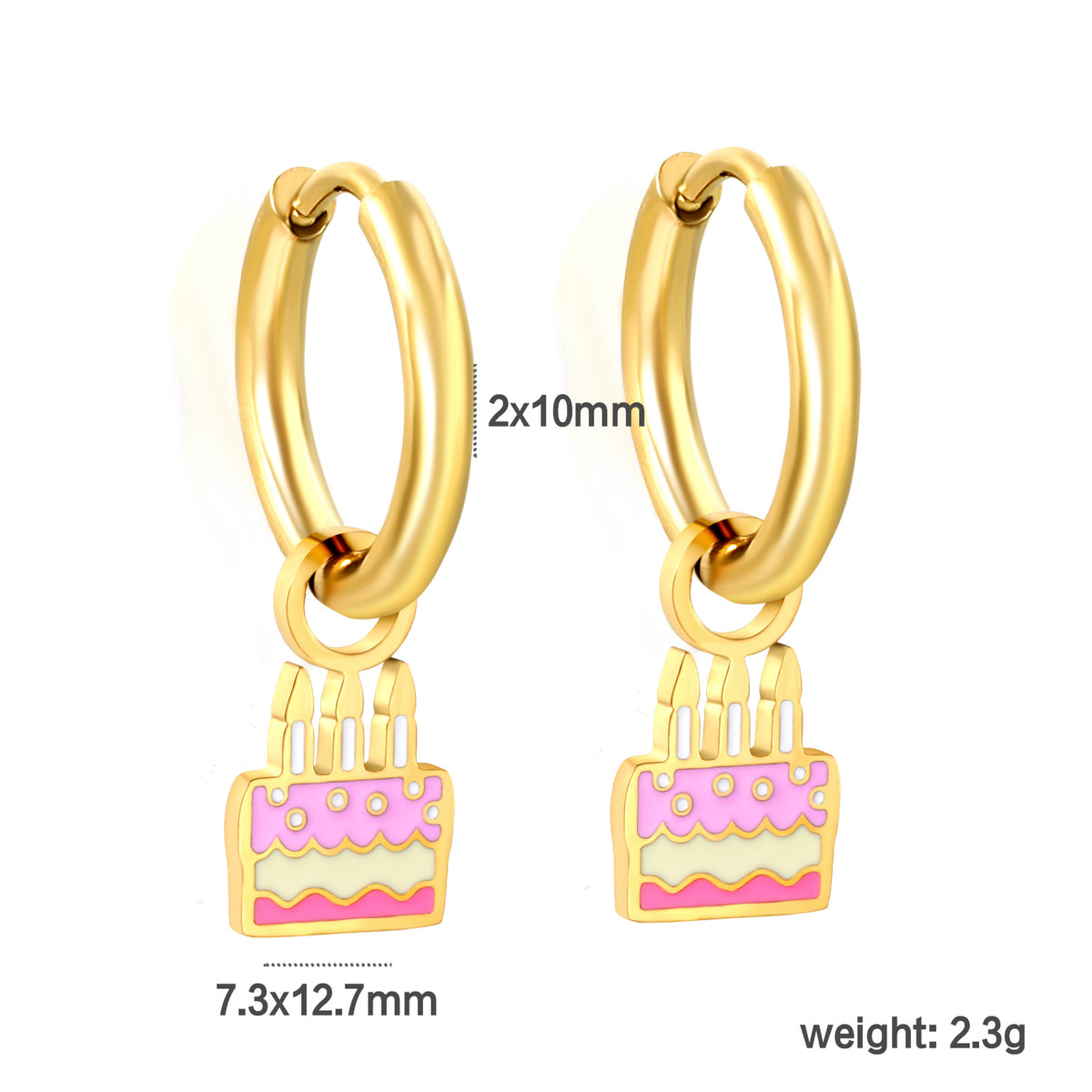 Birthday cake charm hoop showing size and weight information 