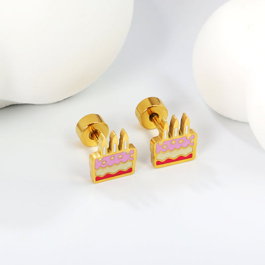 Birthday girl Screwback studs on a white back