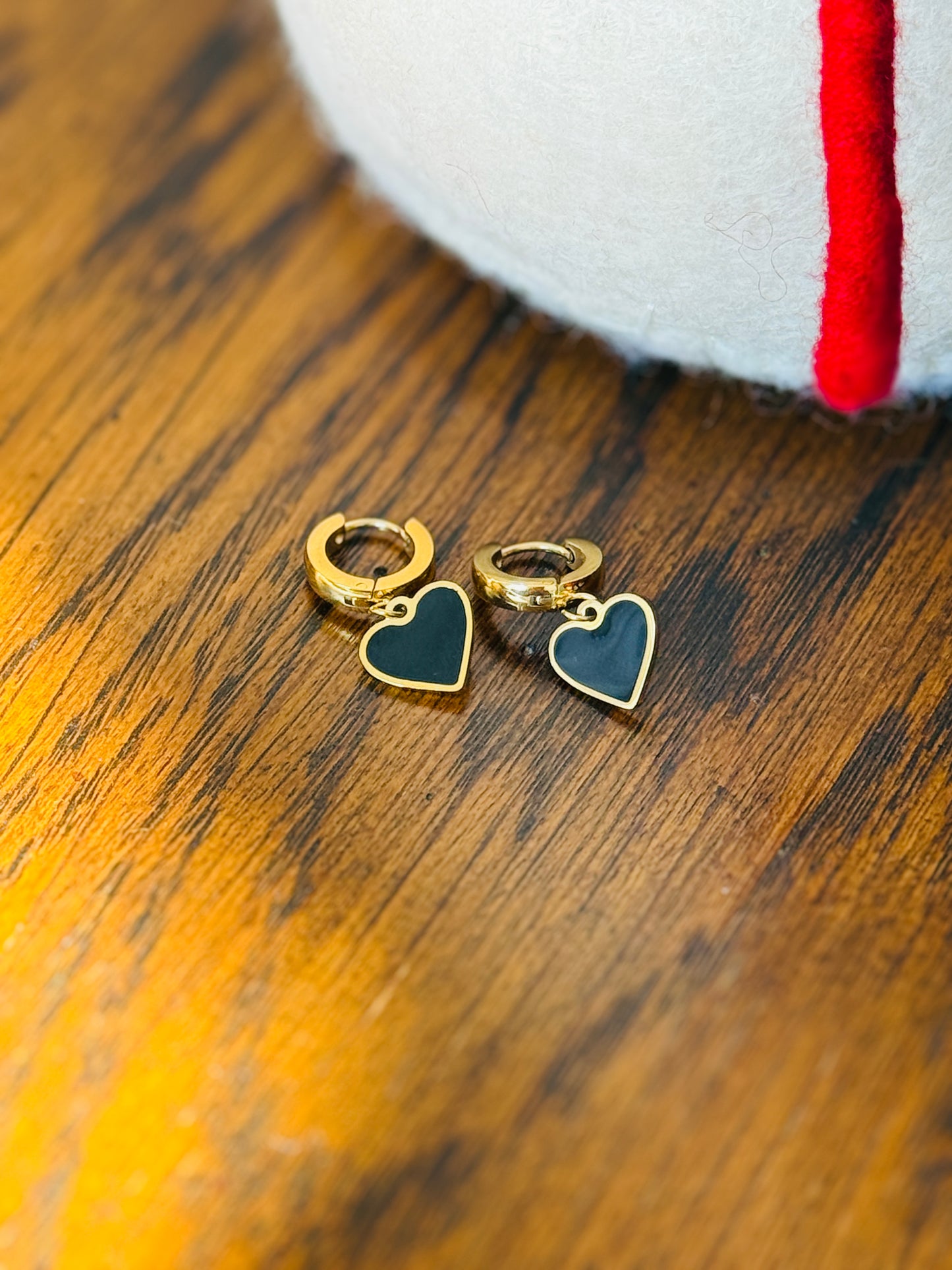 Black heart dangle huggie hoops