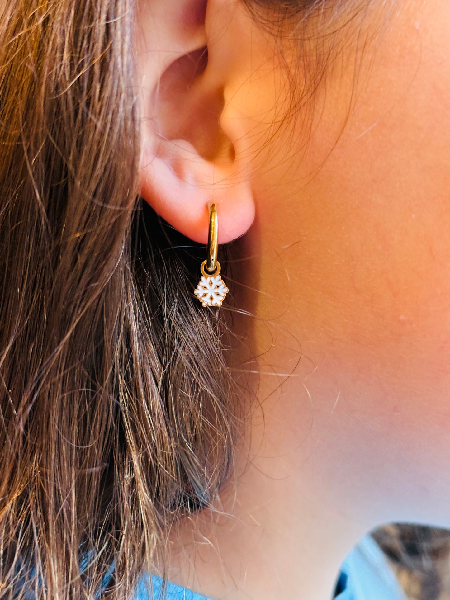 White Snowflake Charm Hoops