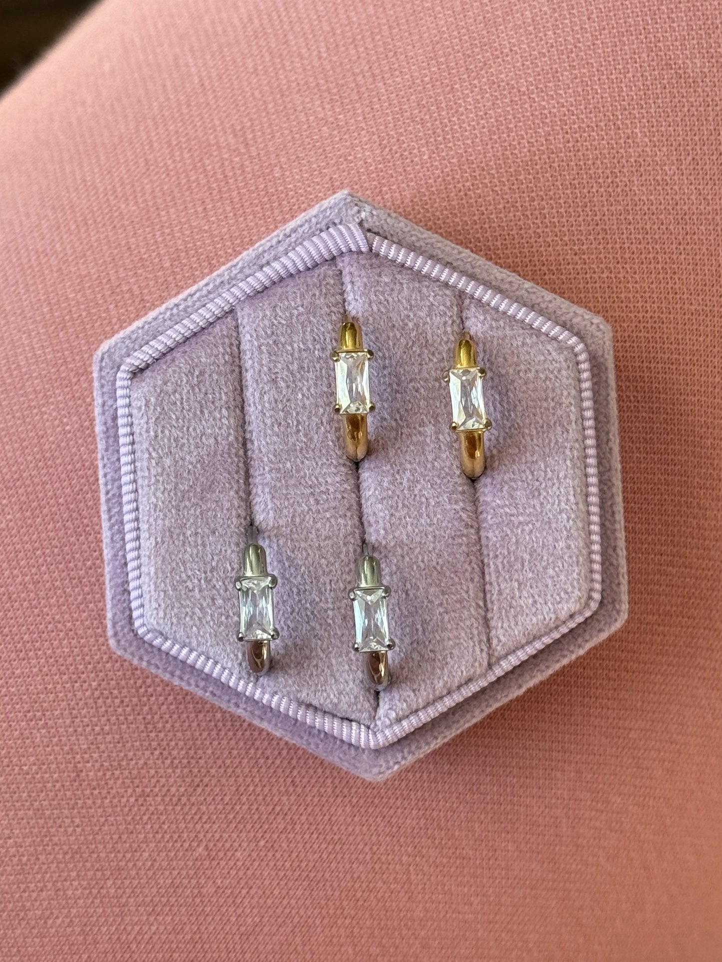 Gold Baguette Crystal Hoops