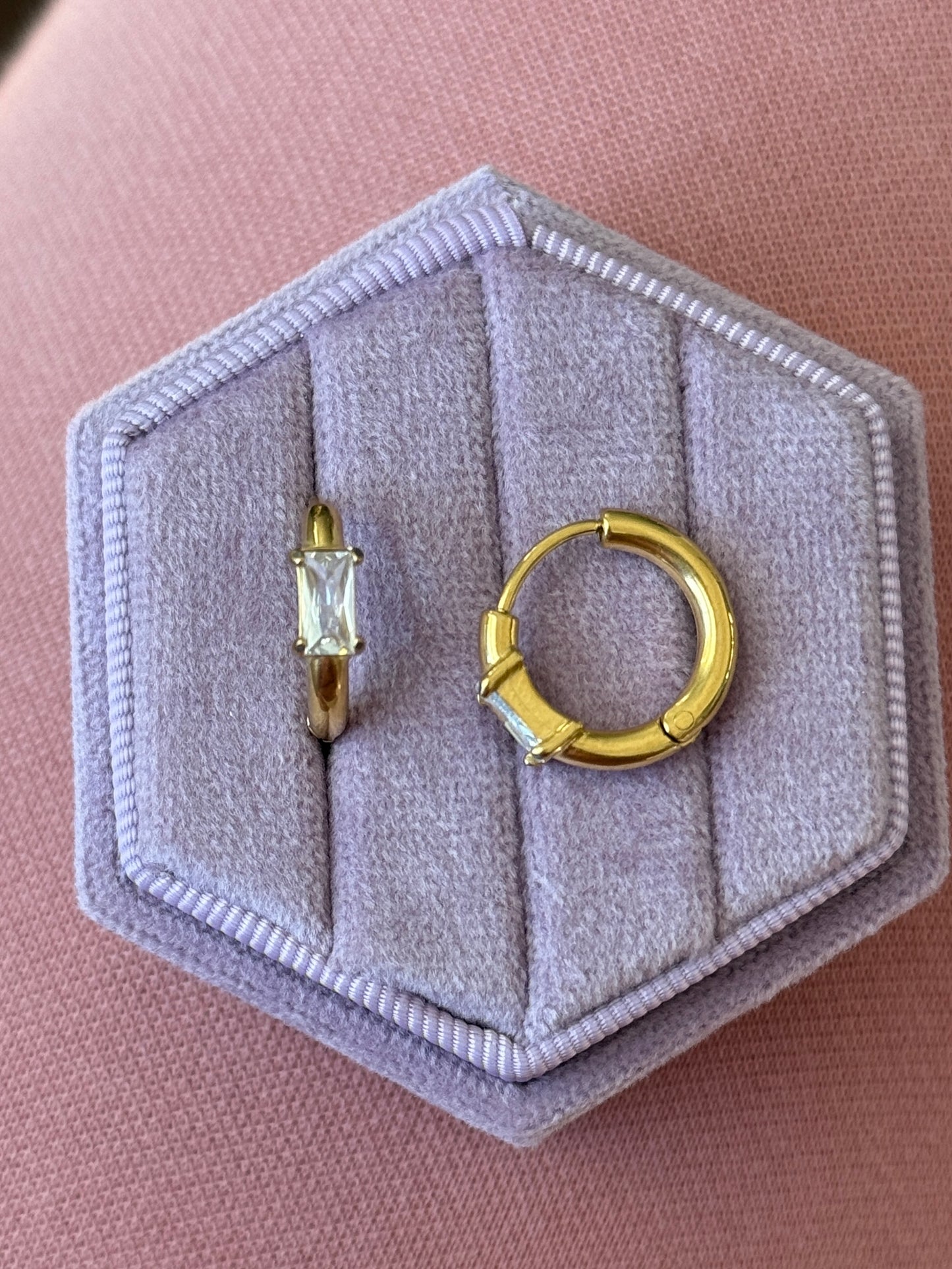 Gold Baguette Crystal Hoops