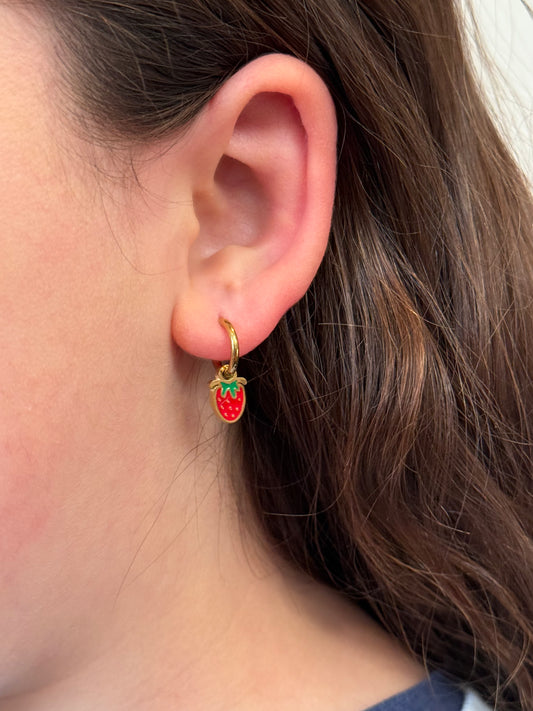 Strawberry charm tiny huggie hoops