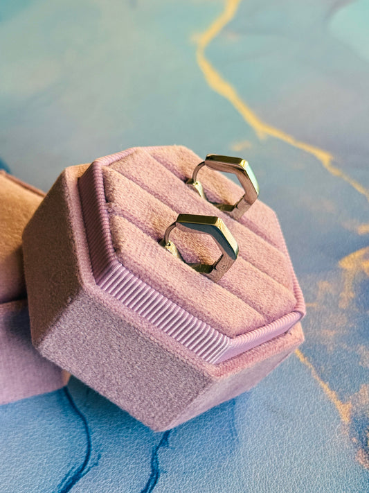Silver Hexagon Hoops