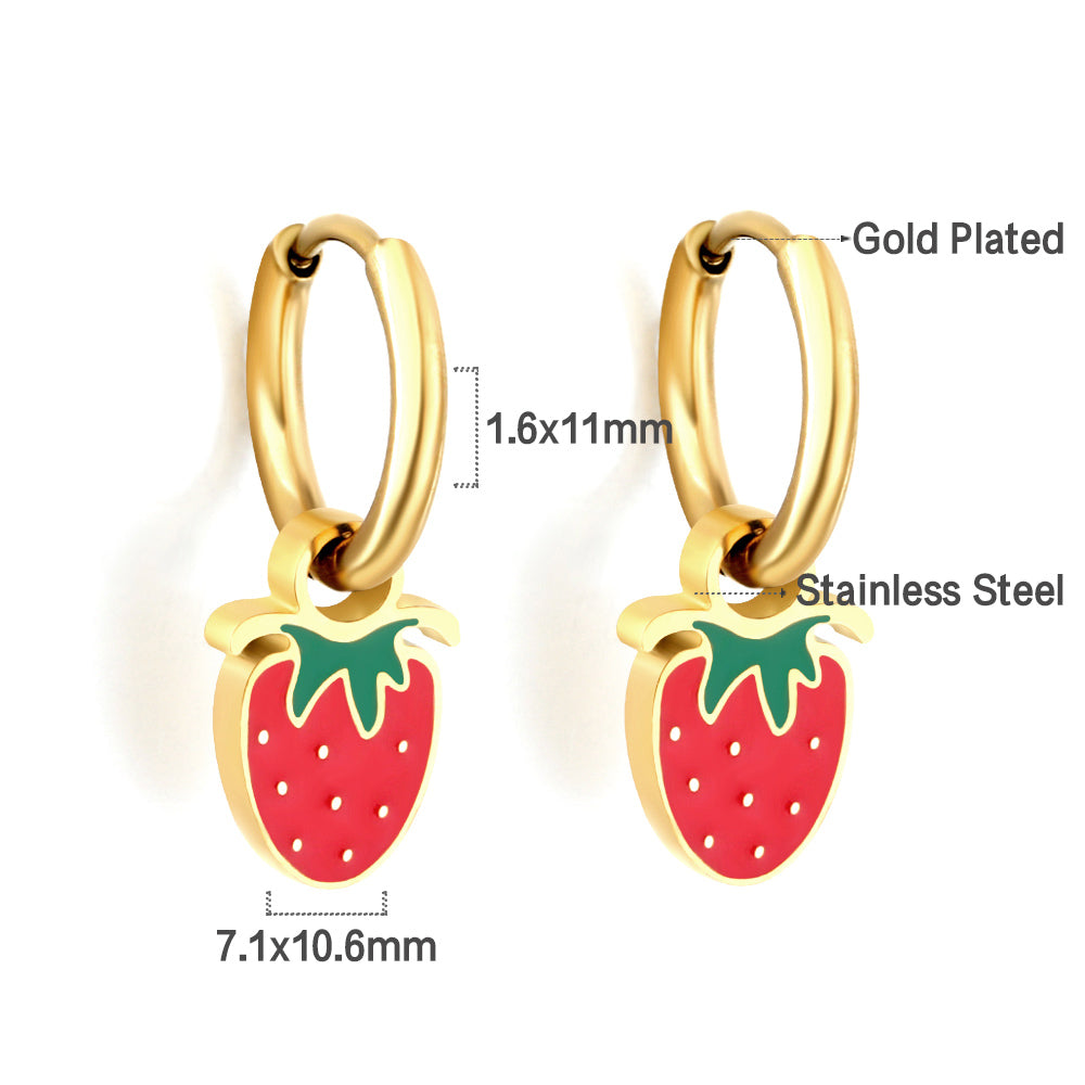 Strawberry charm hoops