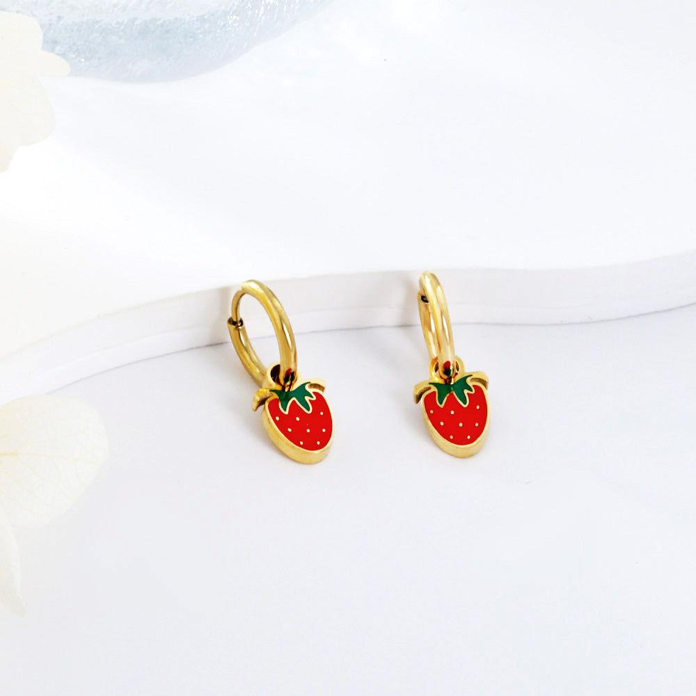 Strawberry charm hoops