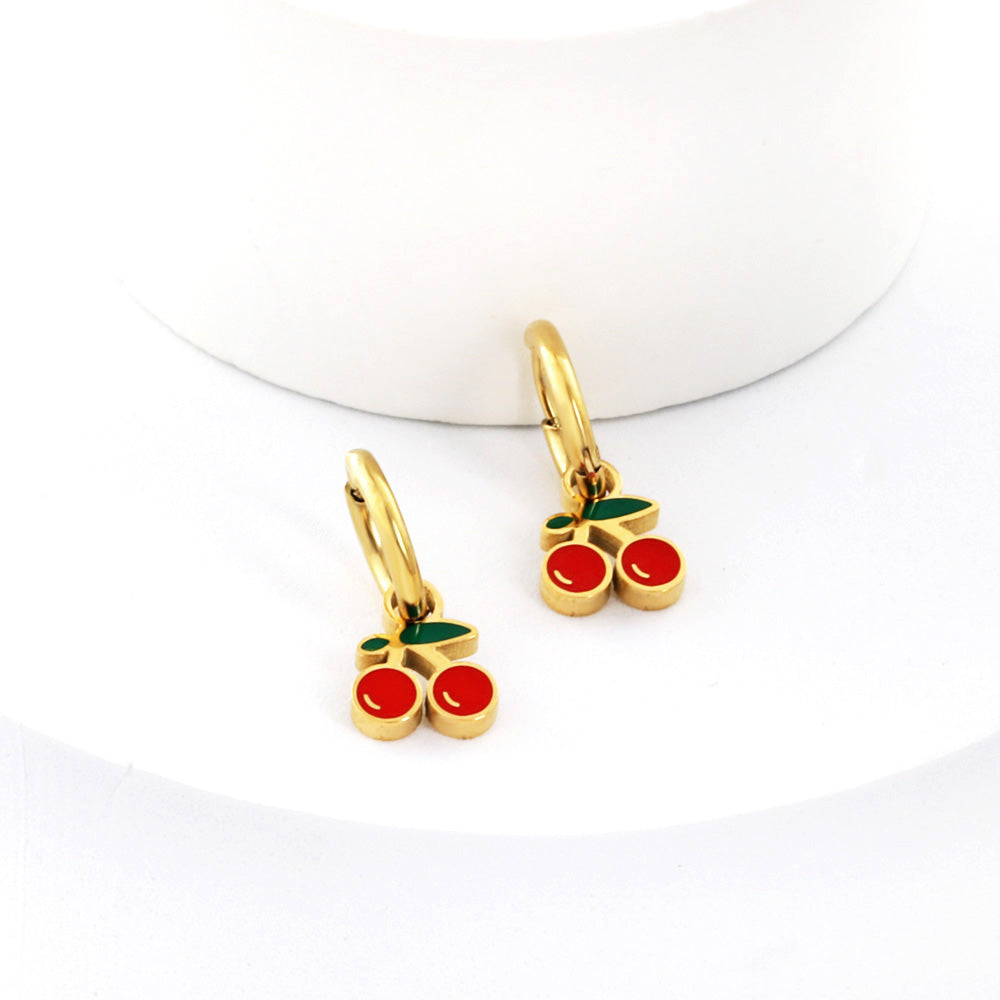Cherries charm huggie hoops