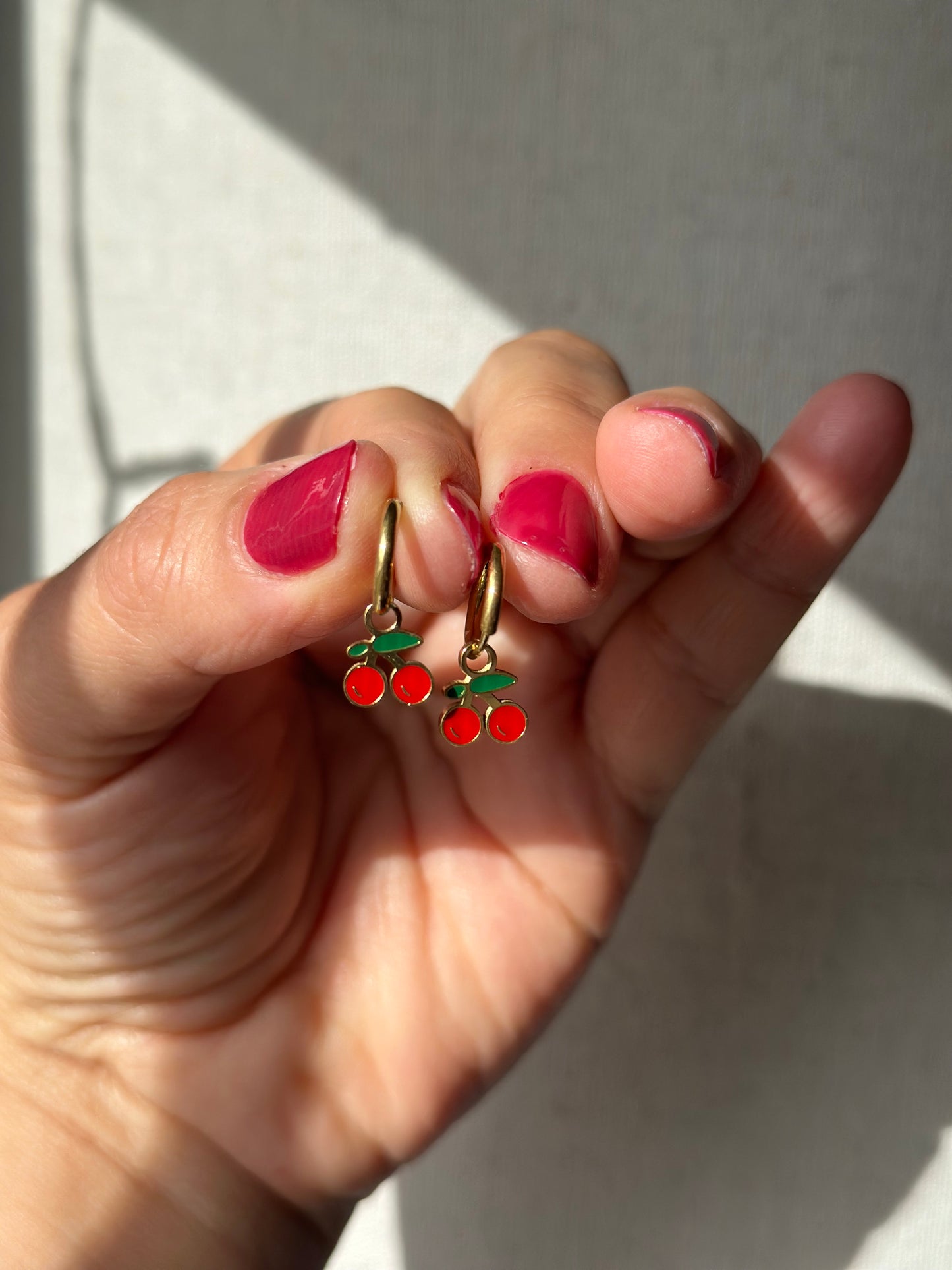 Cherries charm huggie hoops