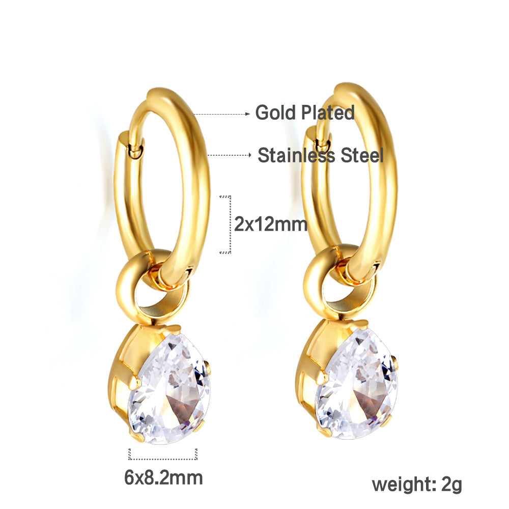 Pear shaped crystal charm hoops