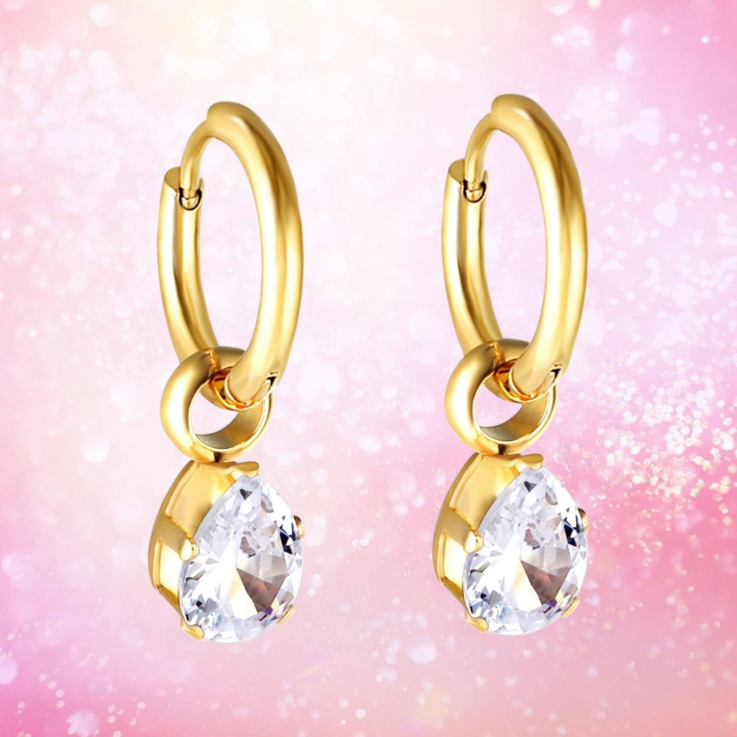 Pear shaped crystal charm hoops