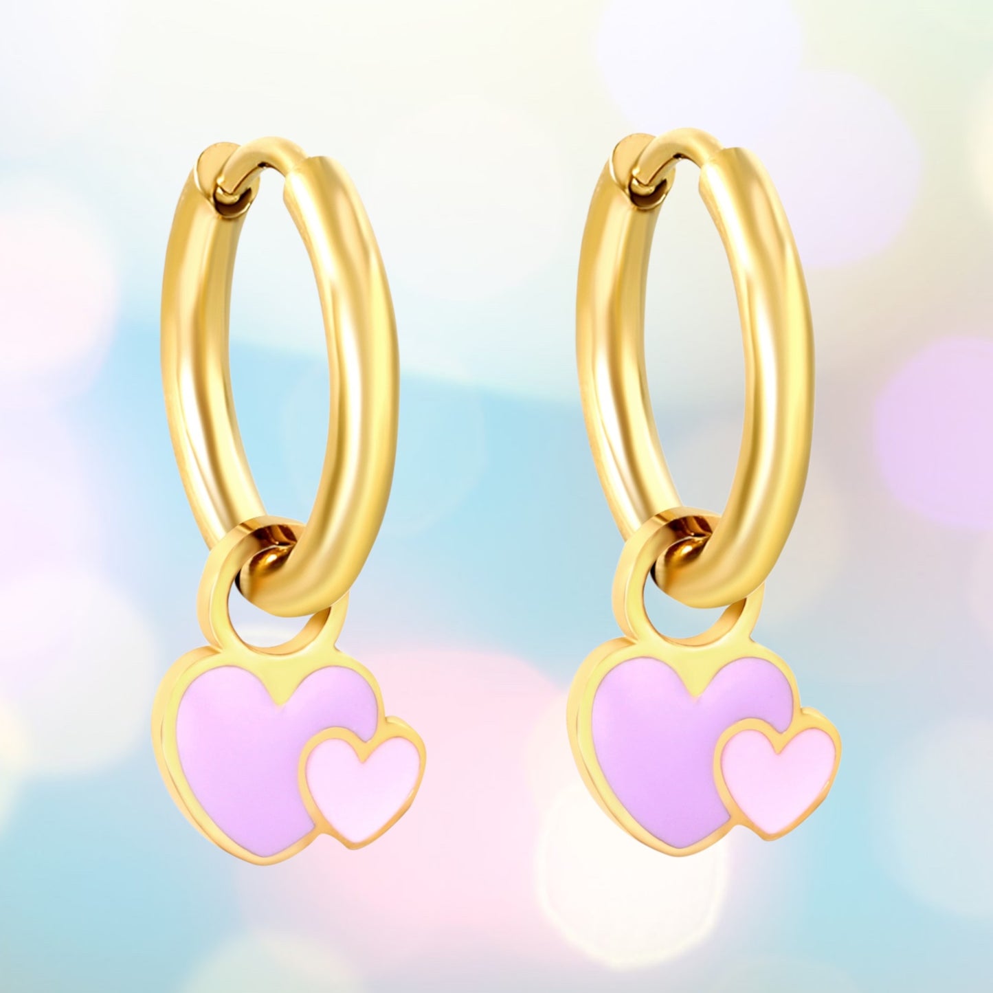 Double Heart charm hoops