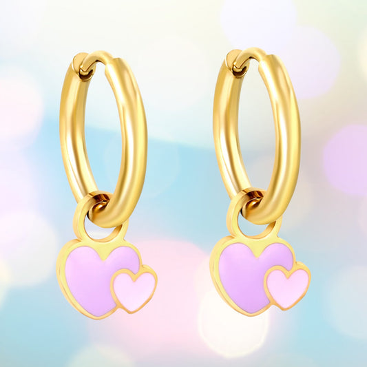 Double Heart charm hoops