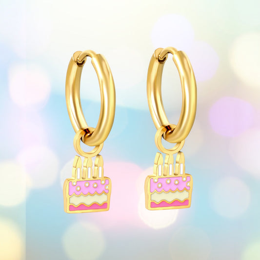 Birthday cake charm hoops