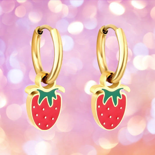 Strawberry charm hoops