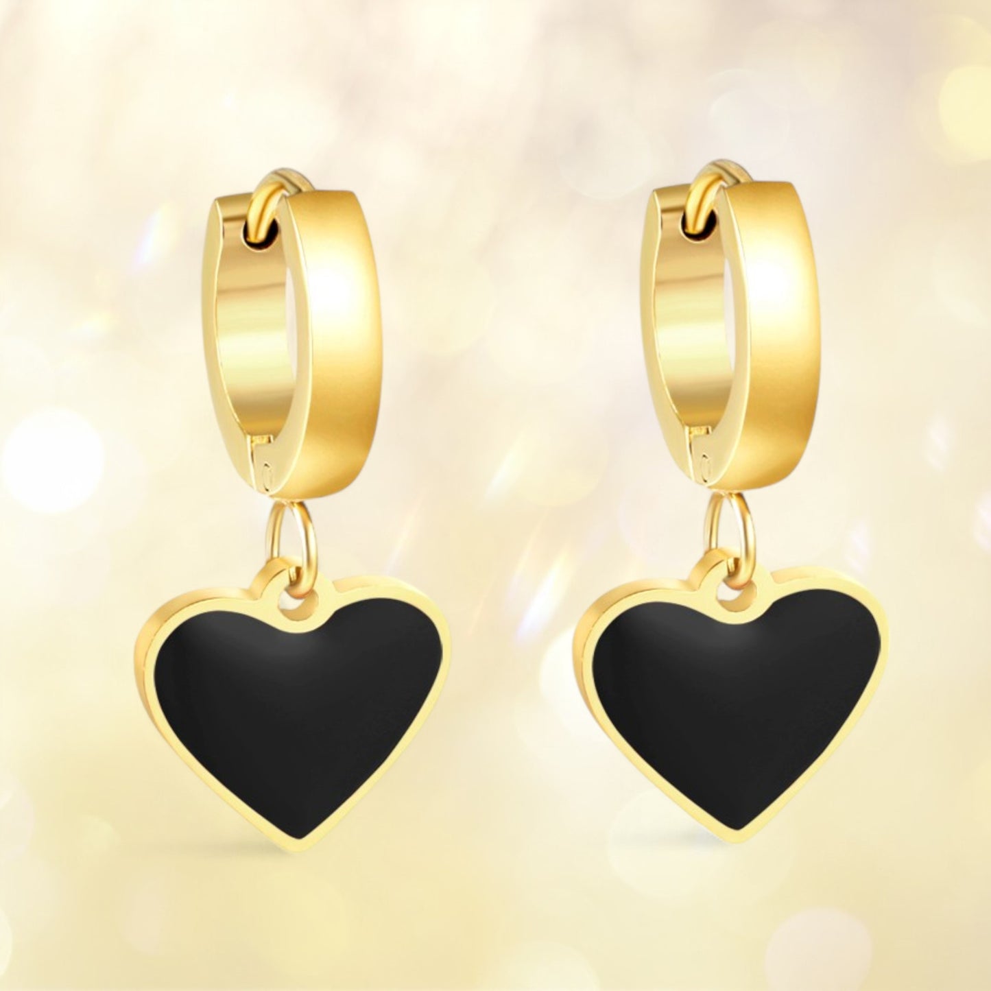 Black heart dangle huggie hoops